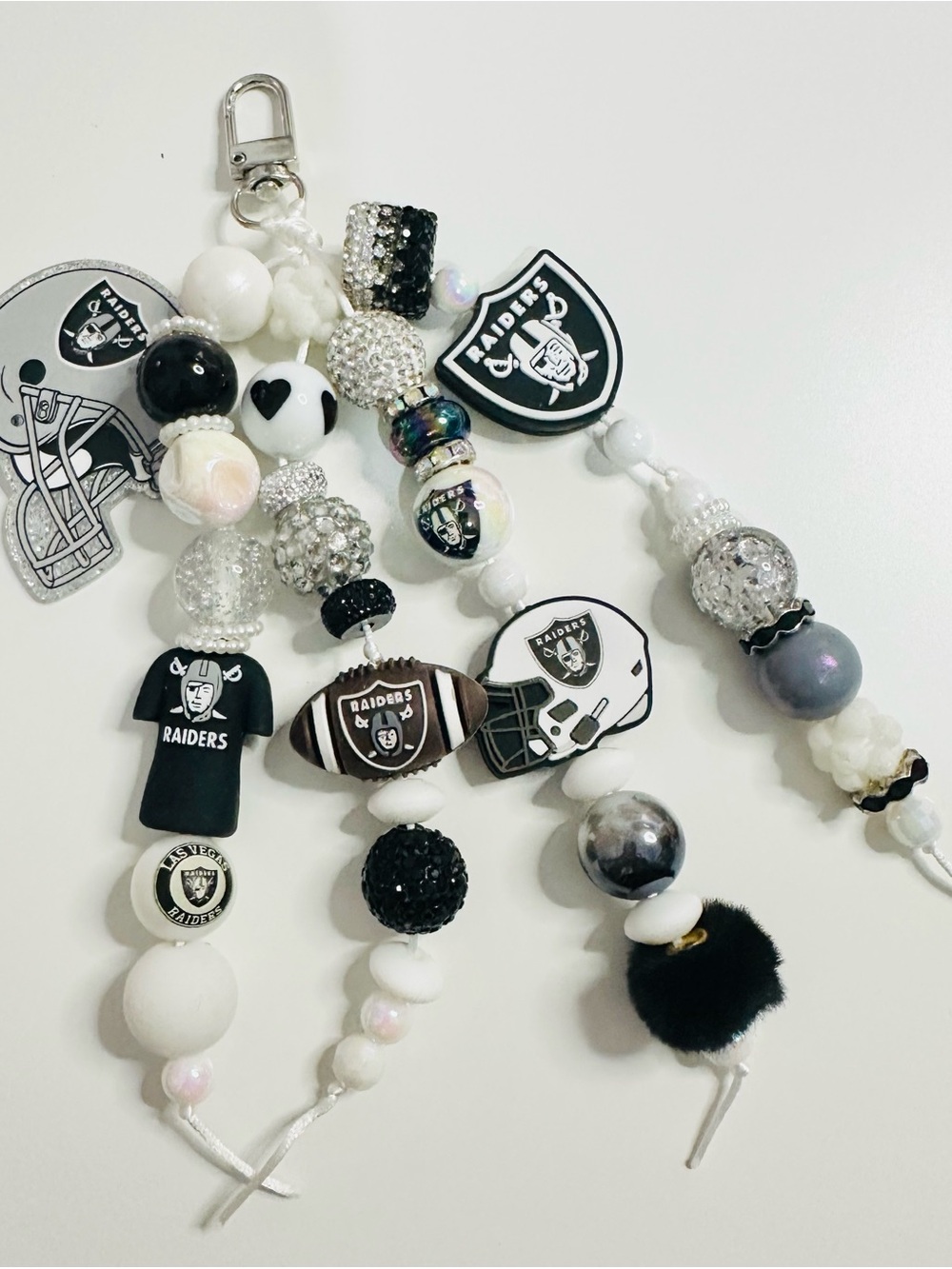 Raiders Black & White bag Beaded Keychain Charm
